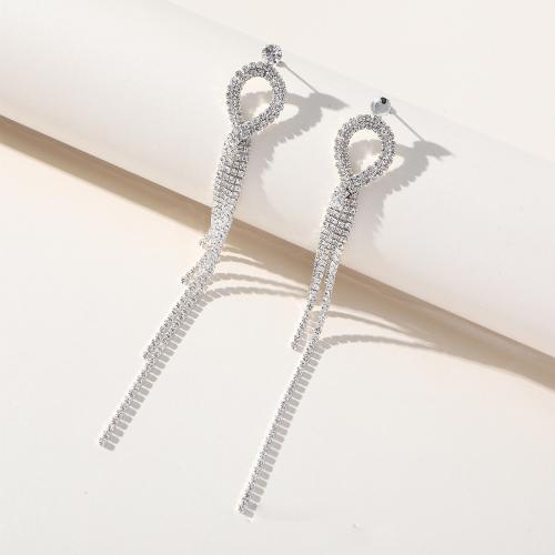 Brass Stud Earring plated for woman & with rhinestone silver color Sold By Pair