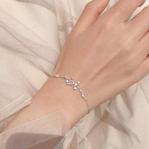 Befestiger Zirkonia Messing Armband, mit Verlängerungskettchen von 3CM, plattiert, Micro pave Zirkonia & für Frau & Emaille, Platin Farbe, Länge ca. 16 cm, verkauft von PC