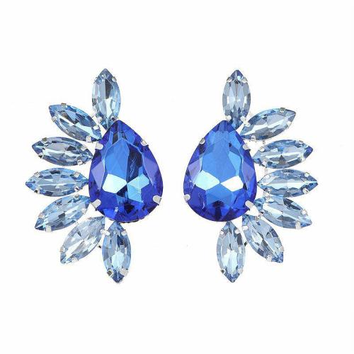 Boucles d'oreilles en laiton zircon cubique pavent, Placage, pavé de micro zircon & pour femme, bleu, 53mm, Vendu par paire