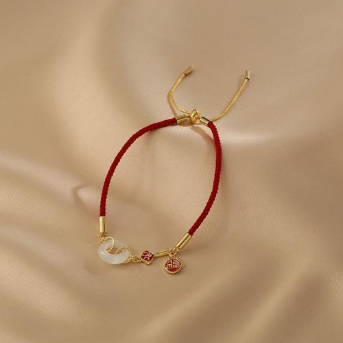 Bracelets en laiton, avec corde de cire & pierre gemme, avec 3CM chaînes de rallonge, coeur, Placage, pour femme & émail, rouge, Longueur Environ 16 cm, Vendu par PC