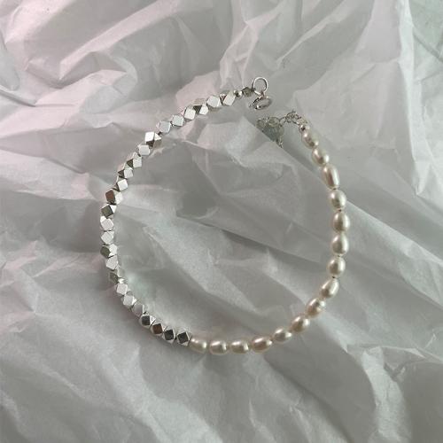 Bracelets en laiton, avec perle de plastique, avec 3CM chaînes de rallonge, Placage, pour femme, argent, Longueur Environ 16 cm, Vendu par PC