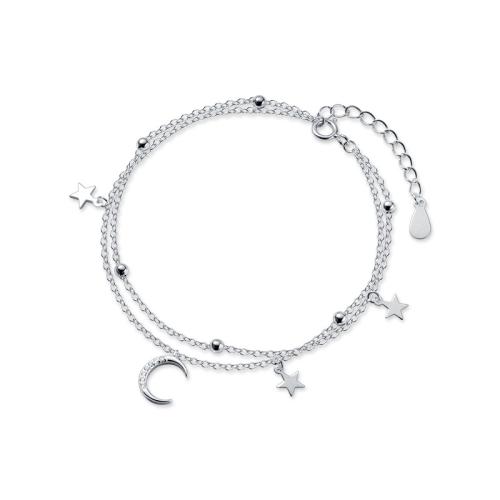 Befestiger Zirkonia Messing Armband, mit Verlängerungskettchen von 3CM, Mond, plattiert, Micro pave Zirkonia & für Frau, Silberfarbe, Länge ca. 16 cm, verkauft von PC