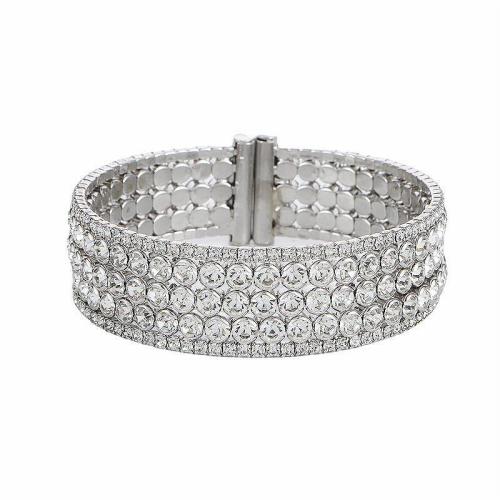 Bracelets en laiton, Placage, pour femme & avec strass, argent, Vendu par PC