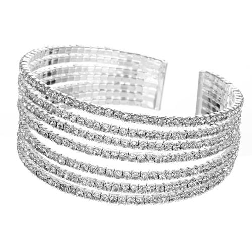 Messing Armbanden, plated, voor vrouw & met strass, zilver, Binnendiameter:Ca 60mm, Verkocht door PC