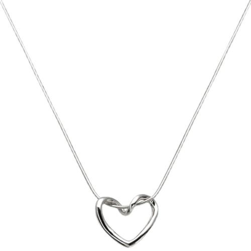 Brass Necklace Heart plated for woman silver color Length Approx 41-50 cm Sold By PC