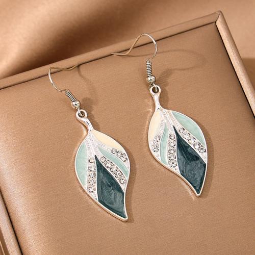 Zinc Alloy Drop Earrings Leaf plated for woman & enamel green Sold By Pair