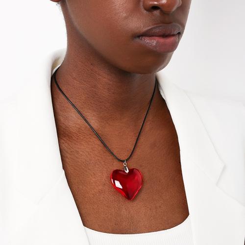 Zinc Alloy Jewelry Necklace with leather cord & Glass Heart plated for woman red Sold By PC