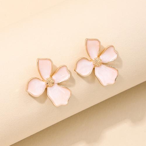 Zinc Alloy Stud Earring petals plated for woman & enamel Sold By Pair