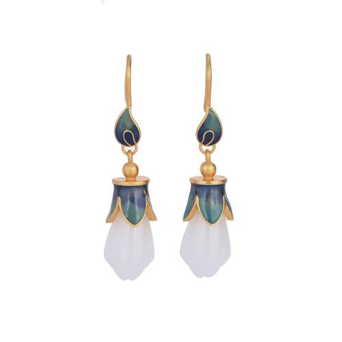 Brass Drop Earring with Jade vintage & for woman golden 42mm Sold By Pair