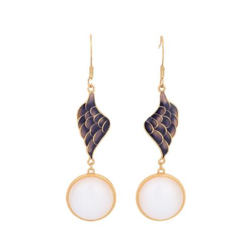 Boucles d'oreilles pendantes en laiton, Vintage & pour femme & émail, doré, 60mm, Vendu par paire