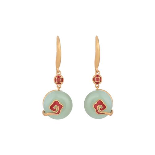 Brass Drop Earring with Jade vintage & for woman & enamel 36mm Sold By Pair