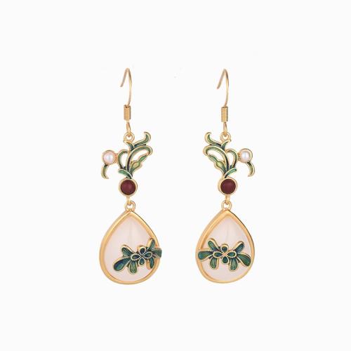 Brass Drop Earring with Jade vintage & for woman golden 46mm Sold By Pair