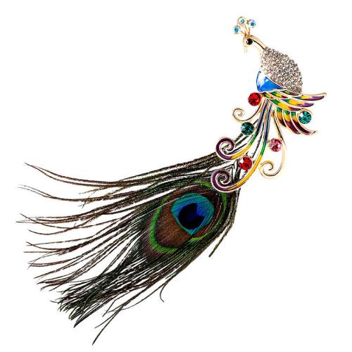 Zinc Alloy Brocher, med Feather, forgyldt, for kvinde & med rhinestone, gylden, Solgt af PC