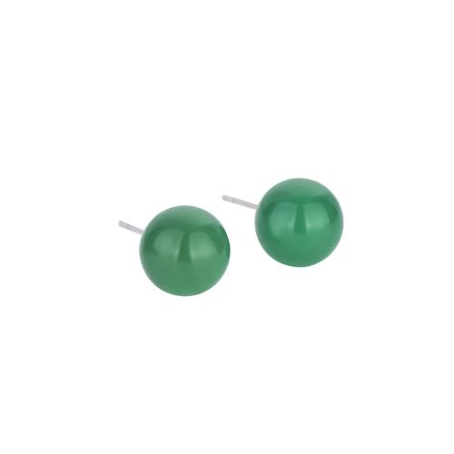 Brass Stud Earring with Jade vintage & for woman 8mm Sold By Pair