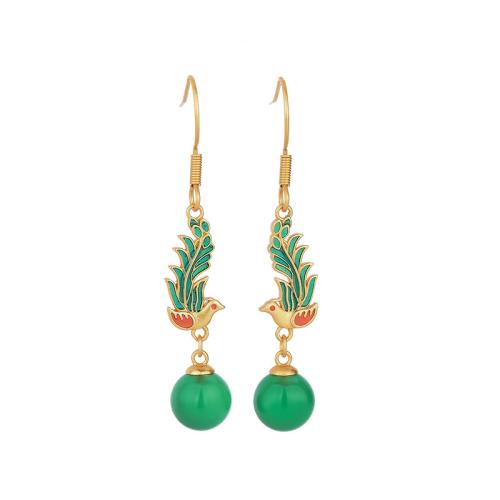 Brass Drop Earring with Jade vintage & for woman golden 46mm Sold By Pair