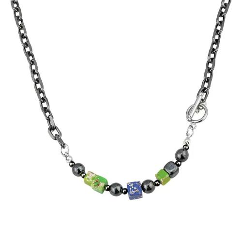 Jewelry Sets Glass with Titanium Steel & iron chain & Gemstone plated vintage & for woman black Sold By PC