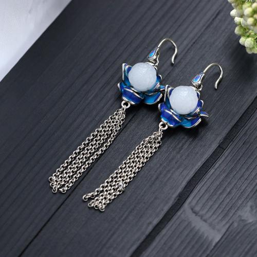 Boucles d'oreilles pendantes en laiton, Vintage & pour femme & émail, argent, 76mm, Vendu par paire