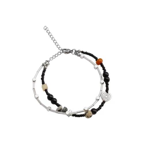 Sinc Alloy Bracelet, le Gemstone, le 5.5cm slabhra extender, plátáilte, jewelry faisin & unisex, dubh, Fad Thart 16.5 cm, Díolta De réir PC