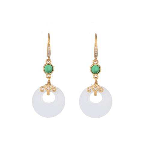 Brass Drop Earring with Jade vintage & for woman golden 40mm Sold By Pair