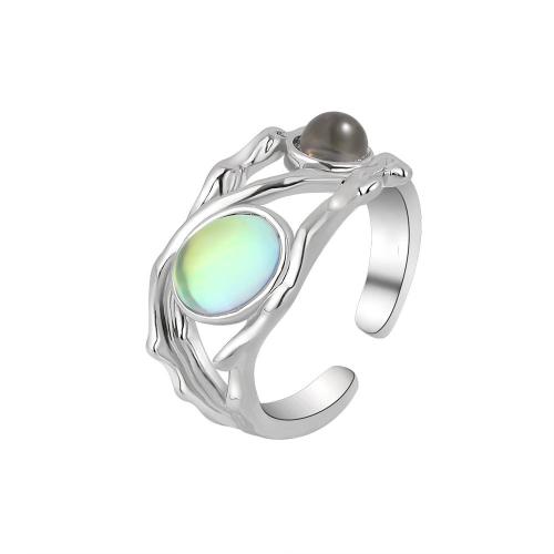 Brass Finger Ring with Moonstone plated & for woman platinum color Sold By PC