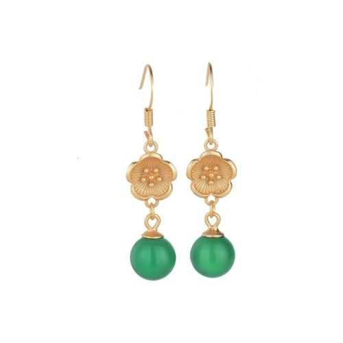 Brass Drop Earring with Jade vintage & for woman golden 38mm Sold By Pair