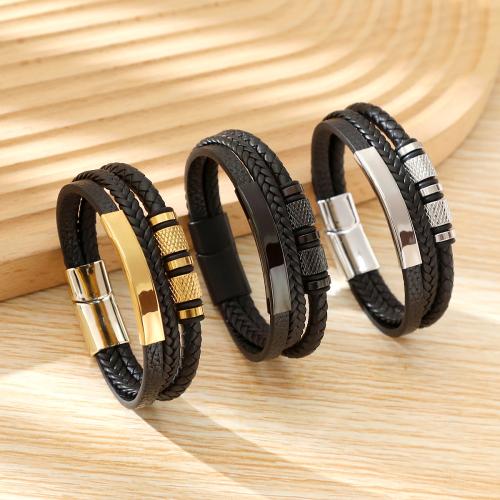 PU Leather Cord Bracelets Vacuum Ion Plating for man Sold By PC