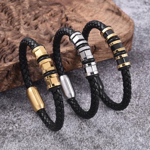 PU Leather Cord Bracelets Vacuum Ion Plating for man Sold By PC