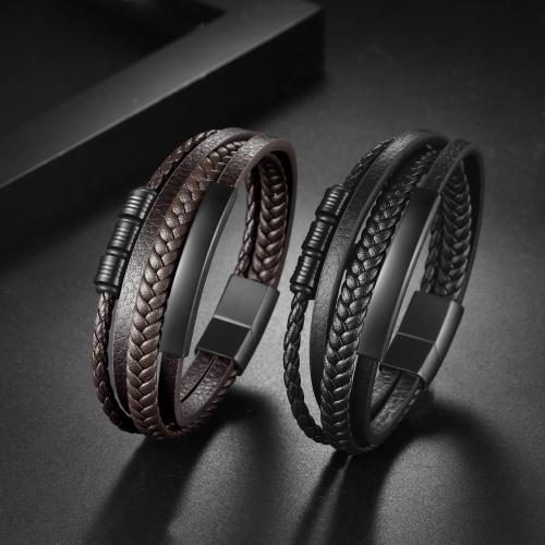 PU Leather Cord Bracelets Vacuum Ion Plating for man Sold By PC