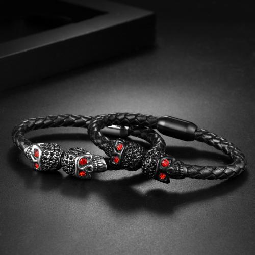 PU Leather Cord Bracelets Vacuum Ion Plating for man & with rhinestone Sold By PC