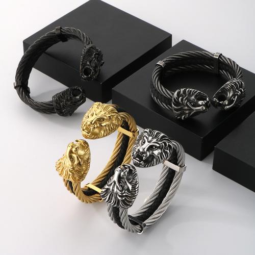 PU Leather Cord Bracelets Lion Vacuum Ion Plating for man Sold By PC