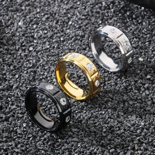 Rhinestone Stainless Steel Finger Ring 304 Stainless Steel Vacuum Ion Plating for man & with rhinestone Sold By PC