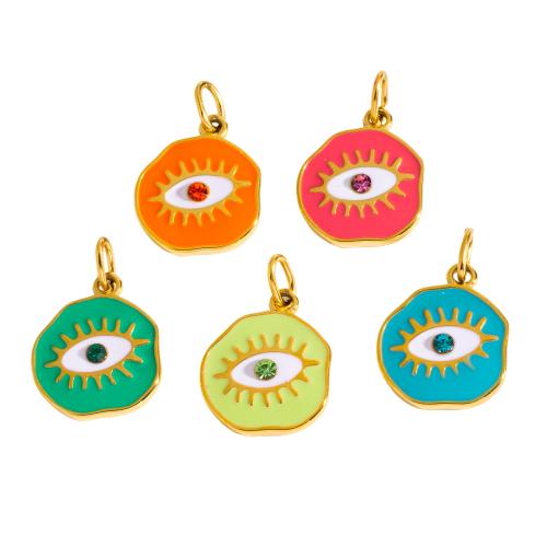 Evil Eye Pendants 304 Stainless Steel Vacuum Ion Plating DIY & evil eye pattern & enamel & with rhinestone Sold By PC