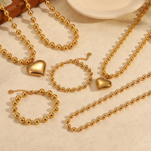 Fashion Stainless Steel Jewelry Sets bracelet & necklace 304 Stainless Steel Vacuum Ion Plating fashion jewelry & for woman golden Sold By PC