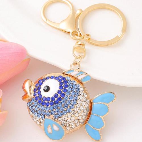 Zinc Alloy Key Clasp Fish plated fashion jewelry & enamel & with rhinestone nickel lead & cadmium free Sold By PC