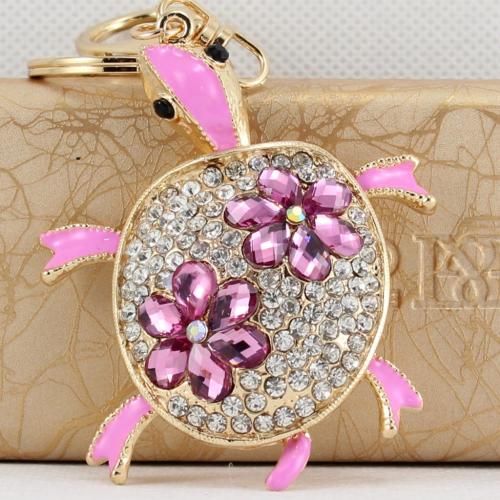 Zinc Alloy Key Clasp Turtle plated fashion jewelry & with rhinestone nickel lead & cadmium free Sold By PC