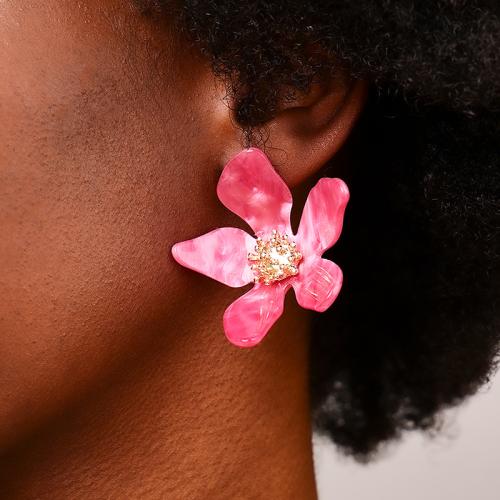 Zinc Alloy Stud Earring with Acrylic petals plated for woman Sold By Pair