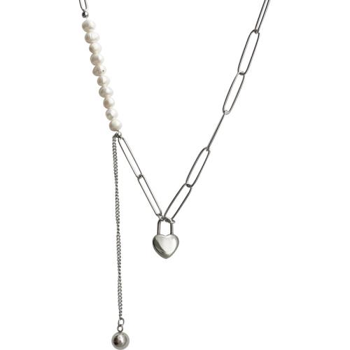 Stainless Steel Jewelry Necklace 304 Stainless Steel with Plastic Pearl polished for woman silver color Length Approx 21-50 cm Sold By PC