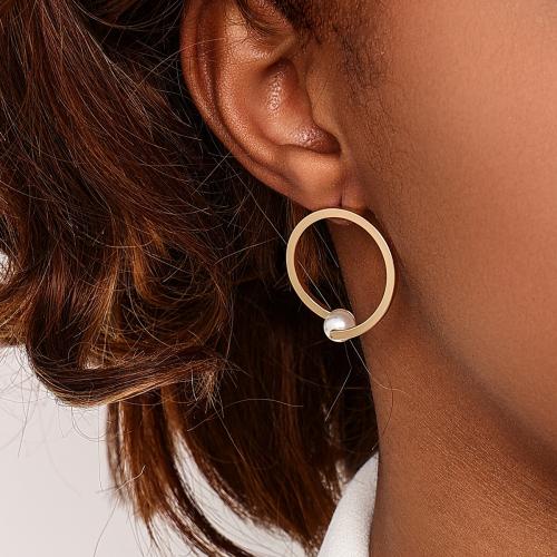 Zinc Alloy Stud Earring with Plastic Pearl plated for woman gold Sold By Pair