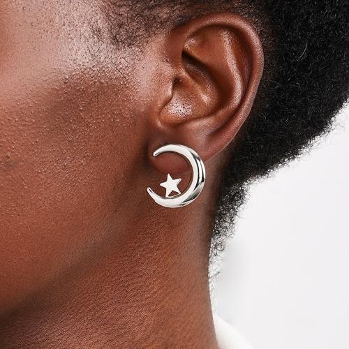 Zinc Alloy Stud Earring Moon and Star plated for woman Sold By Pair