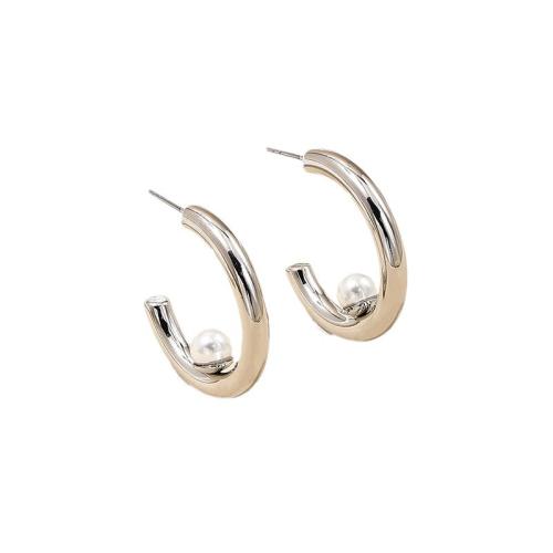 Zinc Alloy Stud Earring with Plastic Pearl plated for woman Sold By Pair