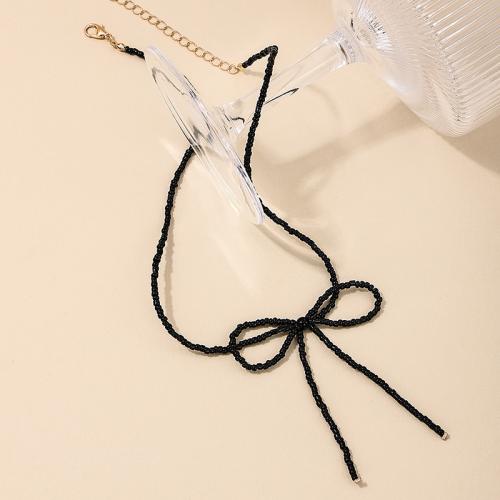 Zinc Alloy Jewelry Necklace with Glass Bowknot plated for woman black Sold By PC