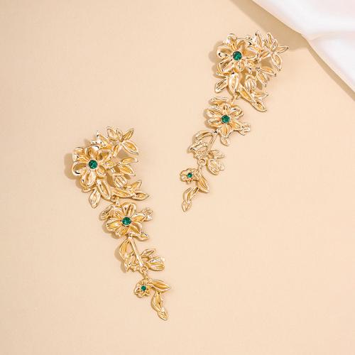 Zinc Alloy Stud Earring Leaf plated micro pave cubic zirconia & for woman gold Sold By Pair