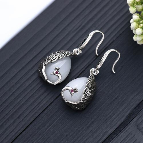 Pendientes de Gota en Latón, metal, Vintage & para mujer, plateado, 37mm, Vendido por Par