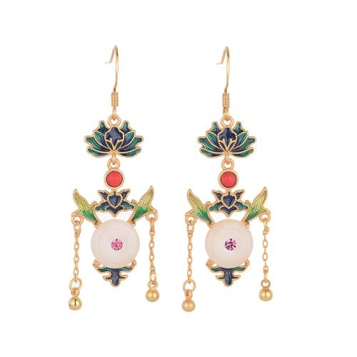 Brass Drop Earring with Jade vintage & for woman & enamel golden 55mm Sold By Pair