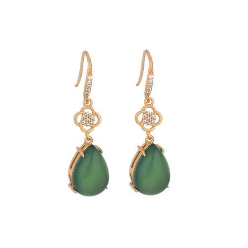 Cubic Zirconia Micro Pave Brass Earring with Jade vintage & micro pave cubic zirconia & for woman golden 38mm Sold By Pair