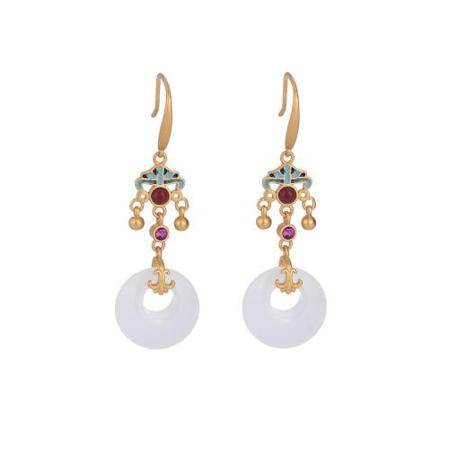 Brass Drop Earring with Jade plated vintage & for woman & enamel golden 50mm Sold By Pair