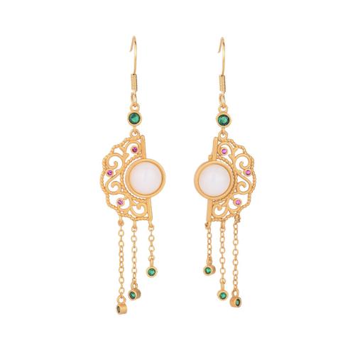 Brass Drop Earring with Jade vintage & for woman golden 70mm Sold By Pair