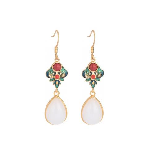 Brass Drop Earring with Jade plated vintage & for woman golden 50mm Sold By Pair