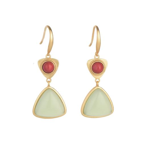 Brass Drop Earring with Jade plated vintage & for woman golden 40mm Sold By Pair