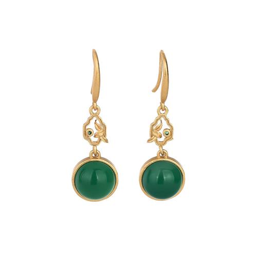 Brass Drop Earring with Jade vintage & for woman golden 37mm Sold By Pair